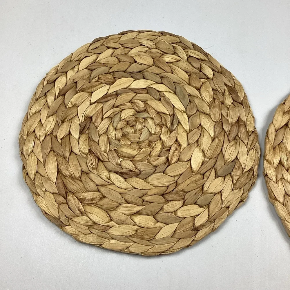 Rustic Round Natural Water Hyacinth Weave 12” Placemats Tablemats Set of 2